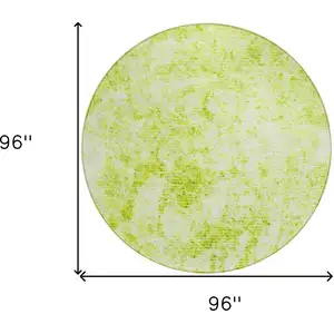Photo of 8' Round Lime Green Round Abstract Washable Non Skid Indoor Outdoor Area Rug