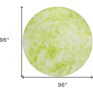 Photo of 8' Round Lime Green Round Abstract Washable Non Skid Indoor Outdoor Area Rug