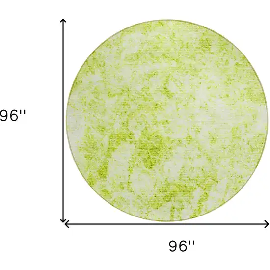 Lime Green Round Abstract Washable Non Skid Indoor Outdoor Area Rug Photo 3