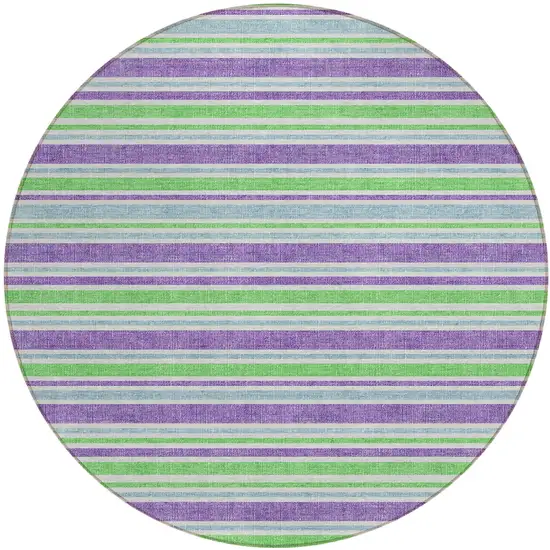Green Purple and Blue Round Striped Washable Non Skid Indoor Outdoor Area Rug Photo 2