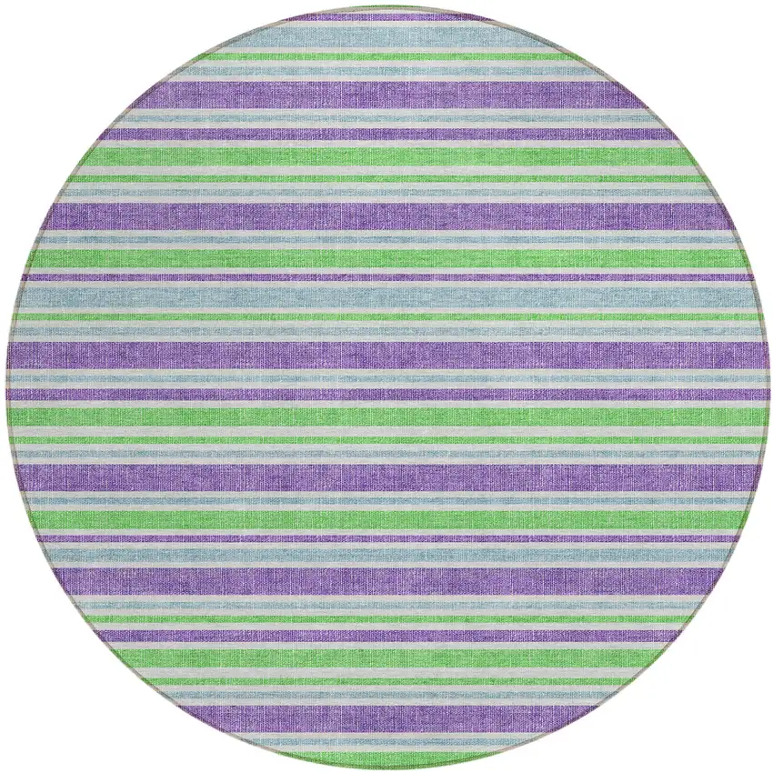 Green Purple and Blue Round Striped Washable Non Skid Indoor Outdoor Area Rug Photo 2
