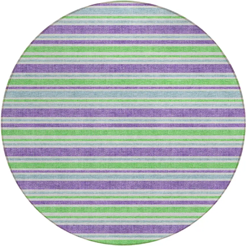 Green Purple and Blue Round Striped Washable Non Skid Indoor Outdoor Area Rug Photo 2