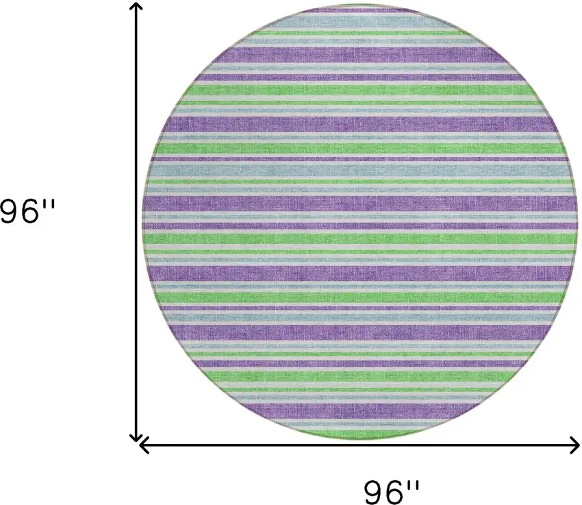 Green Purple and Blue Round Striped Washable Non Skid Indoor Outdoor Area Rug Photo 3