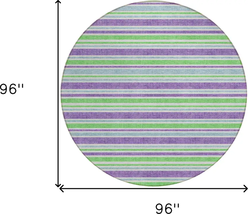 Green Purple and Blue Round Striped Washable Non Skid Indoor Outdoor Area Rug Photo 3