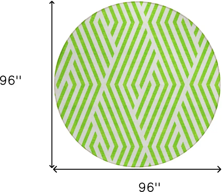 Lime Green and White Round Geometric Washable Non Skid Indoor Outdoor Area Rug Photo 3