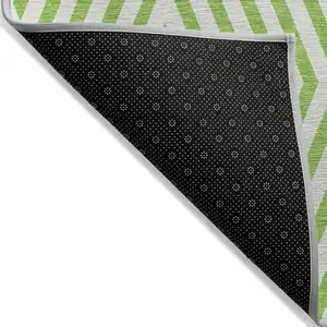 Photo of 8' Round Lime Green and White Round Geometric Washable Non Skid Indoor Outdoor Area Rug
