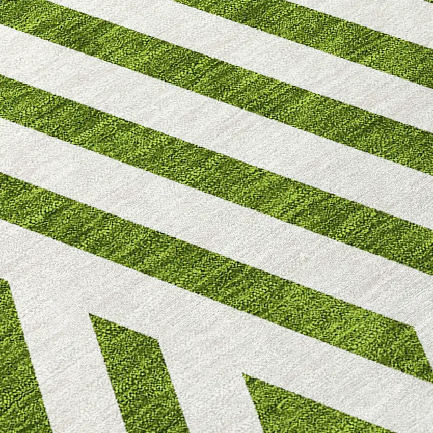Lime Green and White Round Geometric Washable Non Skid Indoor Outdoor Area Rug Photo 8