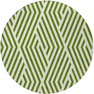 Photo of 8' Round Lime Green and White Round Geometric Washable Non Skid Indoor Outdoor Area Rug