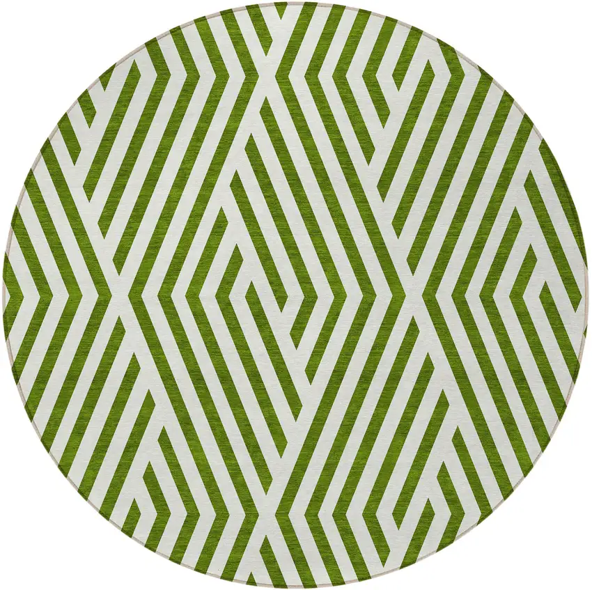 8' Round Lime Green and White Round Geometric Washable Non Skid Indoor Outdoor Area Rug Photo 4