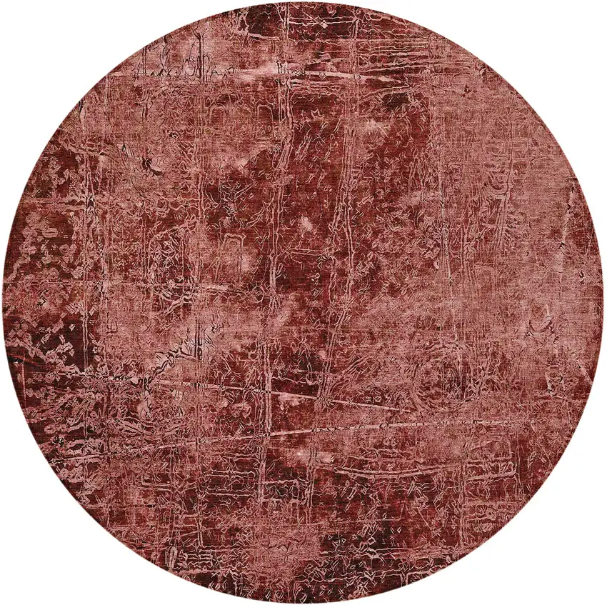 8' Round Merlot Round Abstract Washable Non Skid Indoor Outdoor Area Rug Photo 5