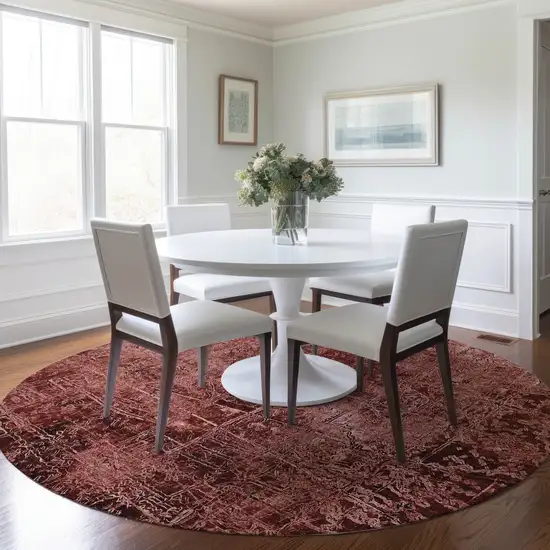 Merlot Round Abstract Washable Non Skid Indoor Outdoor Area Rug Photo 9
