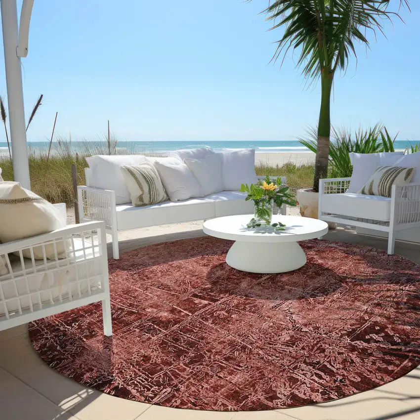 Merlot Round Abstract Washable Non Skid Indoor Outdoor Area Rug Photo 8