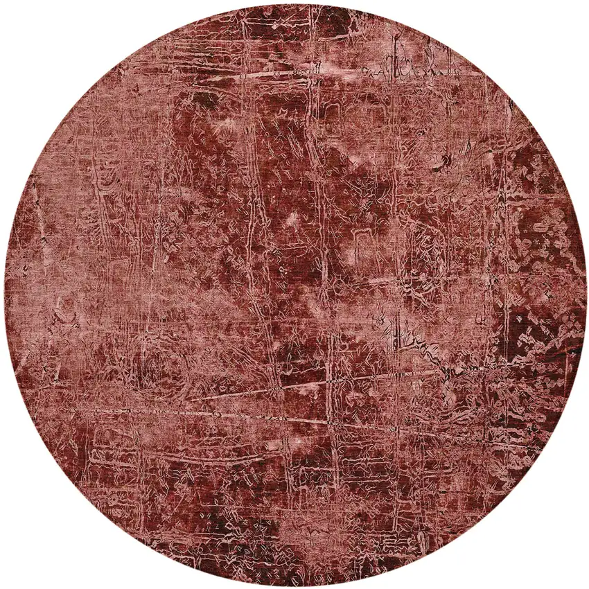 8' Round Merlot Round Abstract Washable Non Skid Indoor Outdoor Area Rug Photo 2