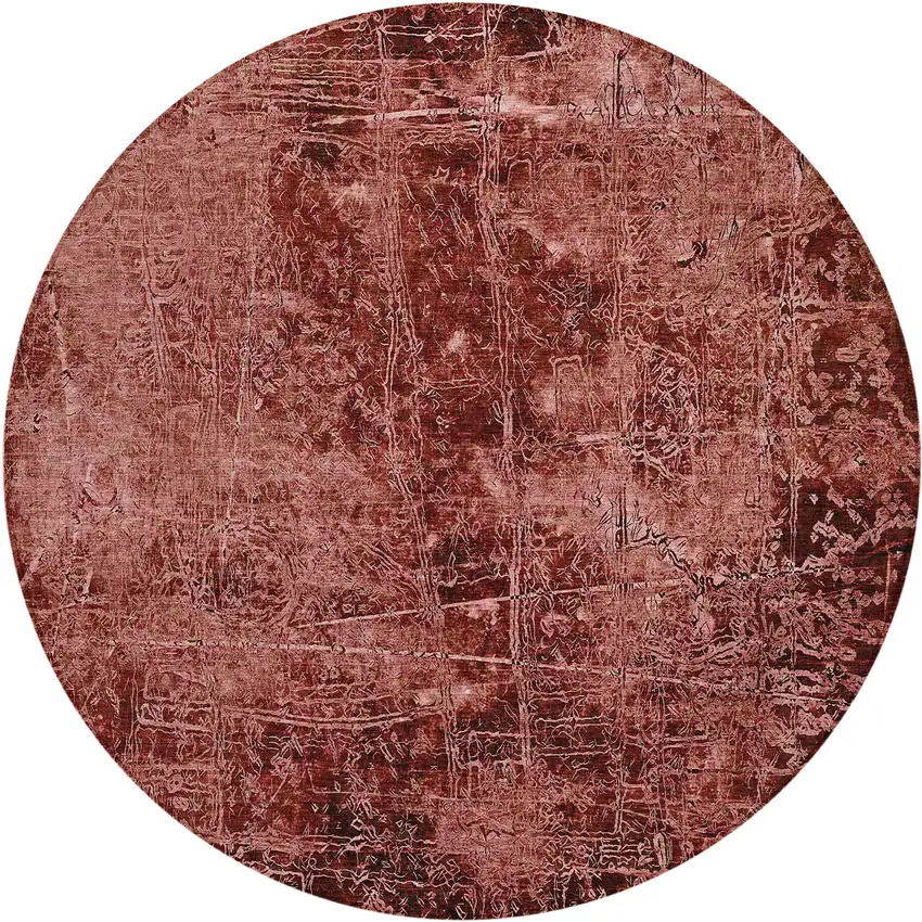 8' Round Merlot Round Abstract Washable Non Skid Indoor Outdoor Area Rug Photo 2