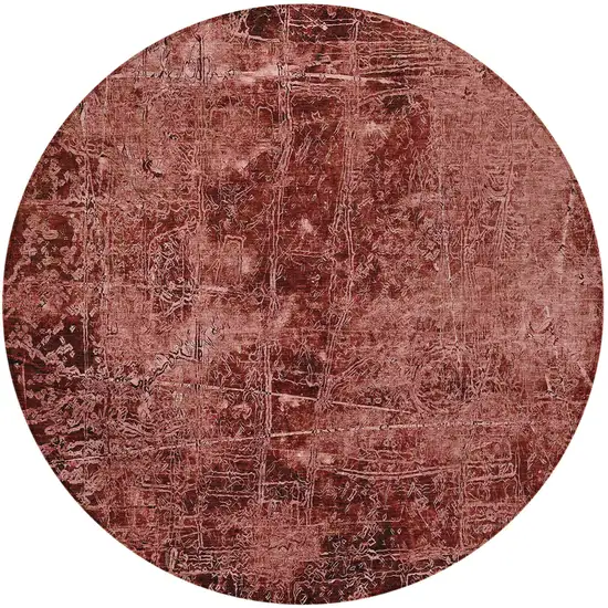 8' Round Merlot Round Abstract Washable Non Skid Indoor Outdoor Area Rug Photo 4