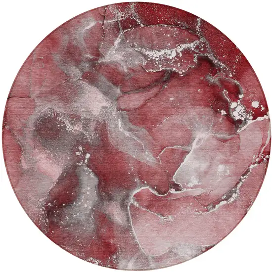 8' Round Merlot Round Abstract Washable Non Skid Indoor Outdoor Area Rug Photo 2
