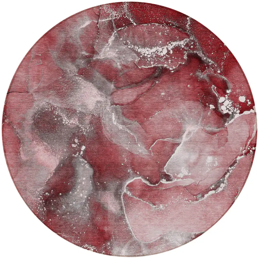 8' Round Merlot Round Abstract Washable Non Skid Indoor Outdoor Area Rug Photo 2