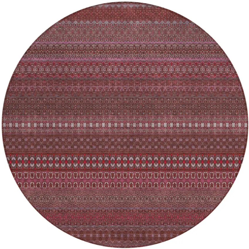 Merlot Round Striped Washable Non Skid Indoor Outdoor Area Rug Photo 2