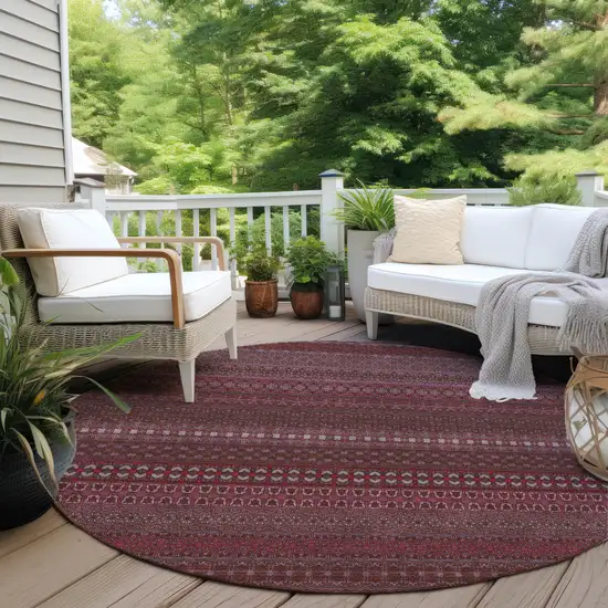Merlot Round Striped Washable Non Skid Indoor Outdoor Area Rug Photo 8