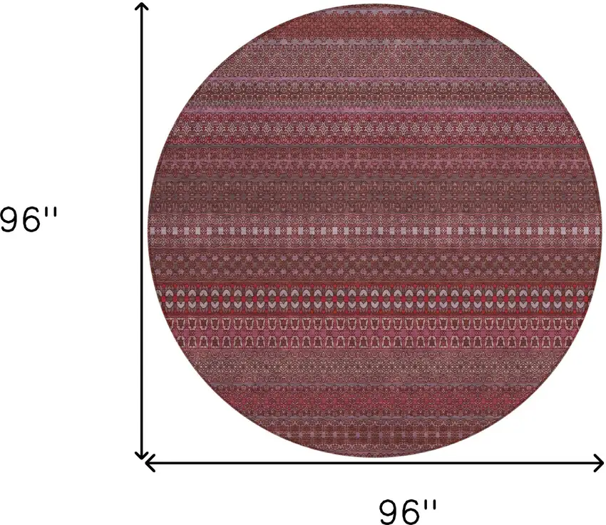 Merlot Round Striped Washable Non Skid Indoor Outdoor Area Rug Photo 3