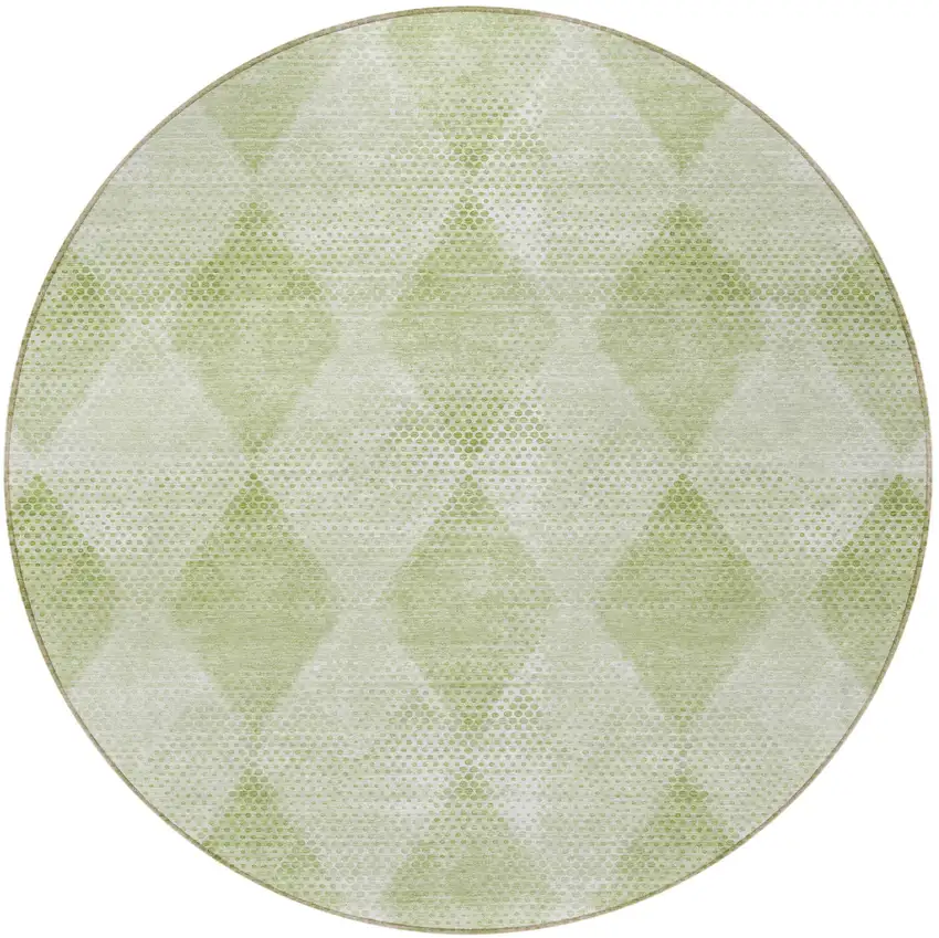 8' Round Mint Green Round Geometric Washable Non Skid Indoor Outdoor Area Rug Photo 5