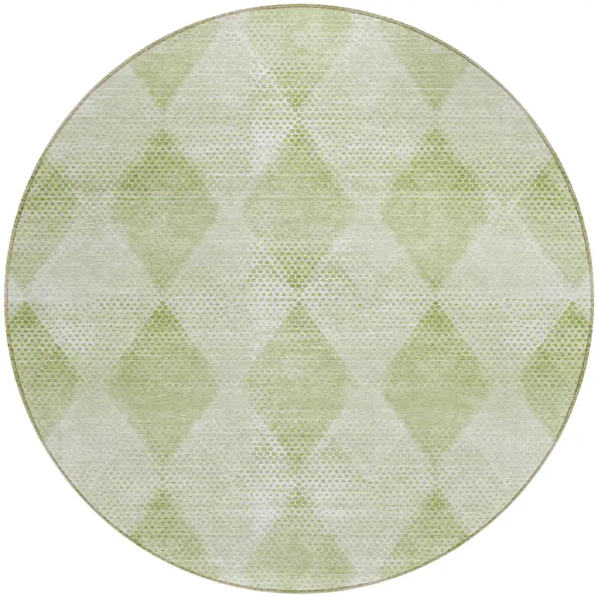 Mint Green Round Geometric Washable Non Skid Indoor Outdoor Area Rug Photo 2