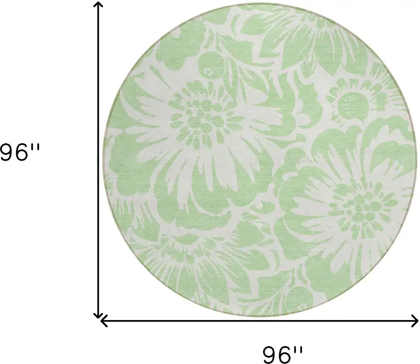 Mint Green and Ivory Round Floral Washable Non Skid Indoor Outdoor Area Rug Photo 3