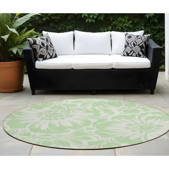 Mint Green and Ivory Round Floral Washable Non Skid Indoor Outdoor Area Rug Photo 1