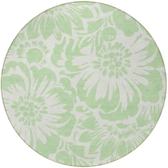 Mint Green and Ivory Round Floral Washable Non Skid Indoor Outdoor Area Rug Photo 4