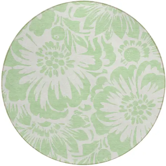 Mint Green and Ivory Round Floral Washable Non Skid Indoor Outdoor Area Rug Photo 2