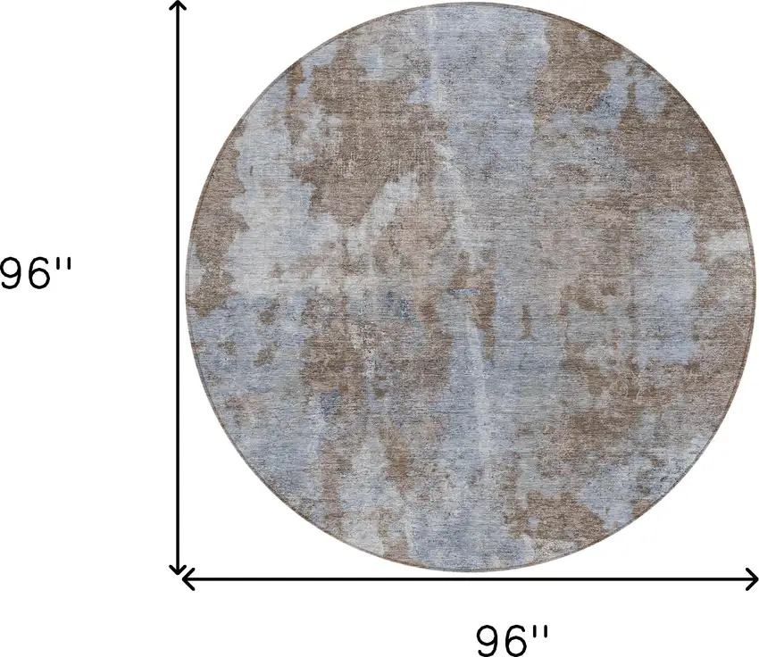 8' Round Mocha and Blue Round Abstract Washable Non Skid Indoor Outdoor Area Rug Photo 3