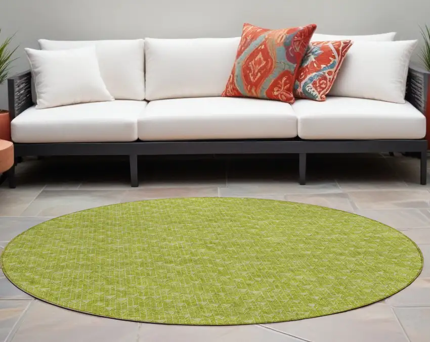 8' Round Moss Green Round Geometric Washable Non Skid Indoor Outdoor Area Rug Photo 1