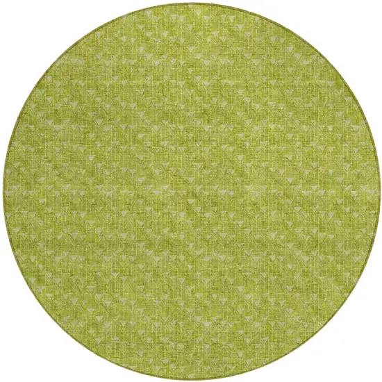 8' Round Moss Green Round Geometric Washable Non Skid Indoor Outdoor Area Rug Photo 2