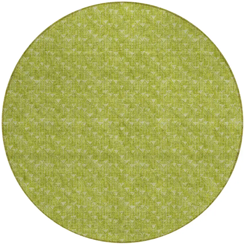 8' Round Moss Green Round Geometric Washable Non Skid Indoor Outdoor Area Rug Photo 2