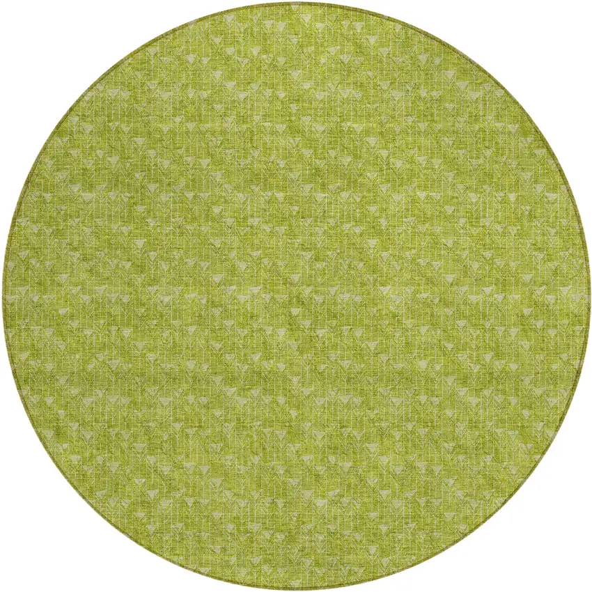 8' Round Moss Green Round Geometric Washable Non Skid Indoor Outdoor Area Rug Photo 2