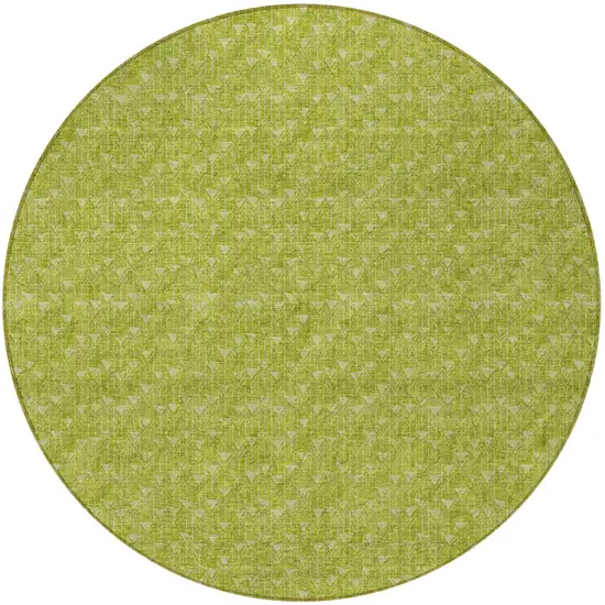 Moss Green Round Geometric Washable Non Skid Indoor Outdoor Area Rug Photo 4