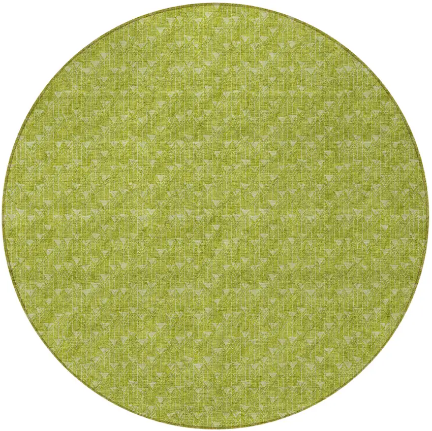 Moss Green Round Geometric Washable Non Skid Indoor Outdoor Area Rug Photo 4