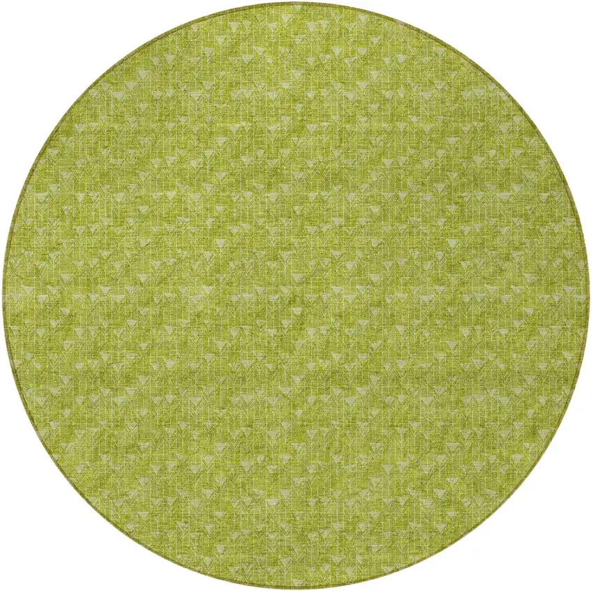 Moss Green Round Geometric Washable Non Skid Indoor Outdoor Area Rug Photo 4