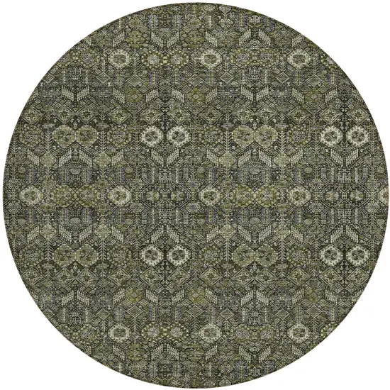 Moss Green and Gray Round Floral Washable Non Skid Indoor Outdoor Area Rug Photo 2