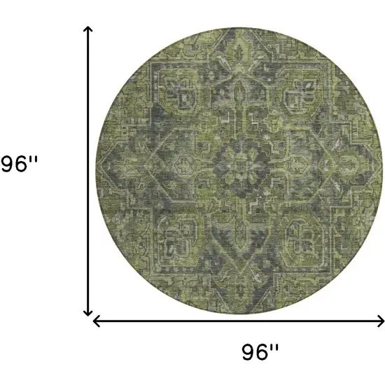 Moss Green and Gray Round Oriental Washable Non Skid Indoor Outdoor Area Rug Photo 9