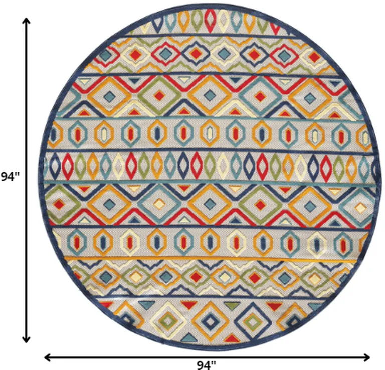 8' Round Multicolor Aztec Pattern Indoor Outdoor Area Rug Photo 2
