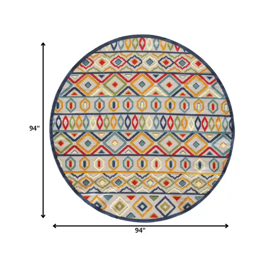 8' Round Multicolor Aztec Pattern Indoor Outdoor Area Rug Photo 2