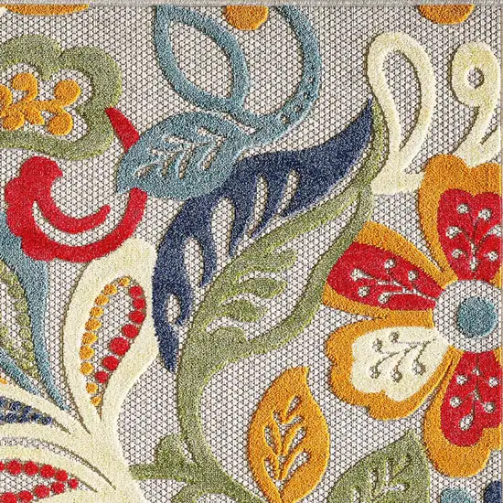 8' Round Multicolor Jacobean Floral Indoor Outdoor Area Rug Photo 2