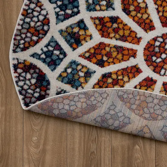 4' Round Multicolored Floral Mosaic Area Rug Photo 5
