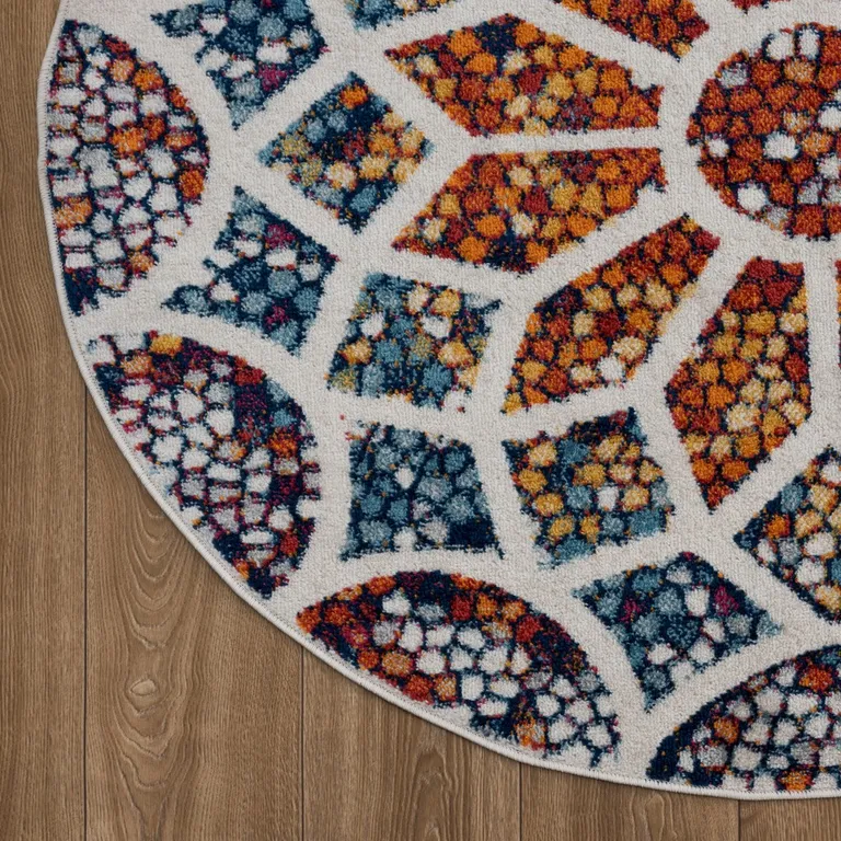 4' Round Multicolored Floral Mosaic Area Rug Photo 3