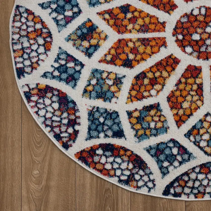 4' Round Multicolored Floral Mosaic Area Rug Photo 3