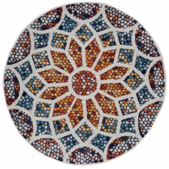 4' Round Multicolored Floral Mosaic Area Rug Photo 1