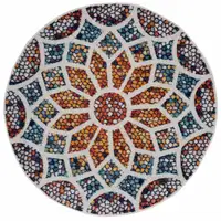 Photo of 4' Round Multicolored Floral Mosaic Area Rug