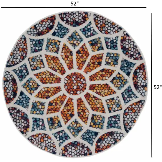4' Round Multicolored Floral Mosaic Area Rug Photo 4