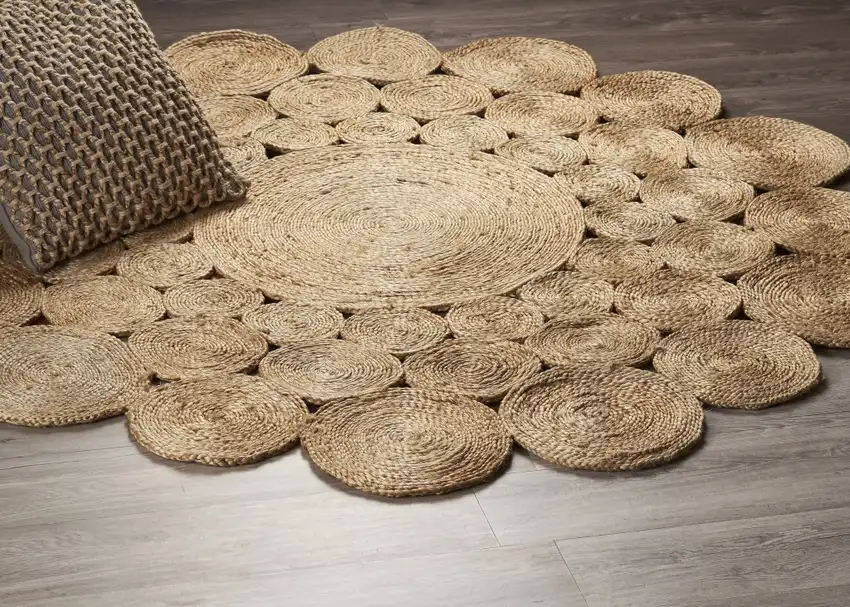 4' Round Natural Tan Orbital Area Rug Photo 8